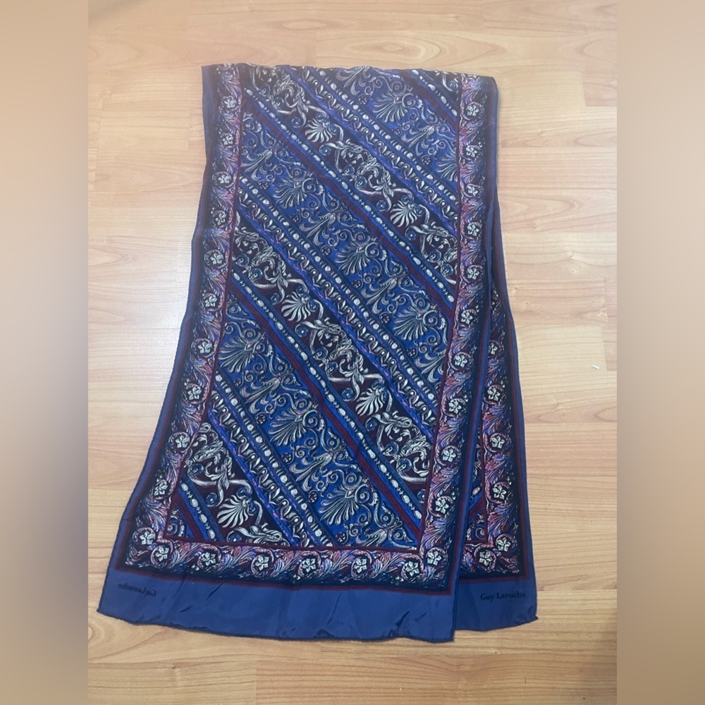 Guy LaRoche Long Rectangle Designer Blue Printed Scarf
